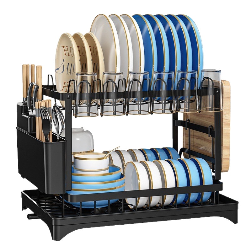 Multi-Function Dish Drying Rack, Kitchen Countertop Dish Organizer for Plates, Bowls, Cups & Utensils