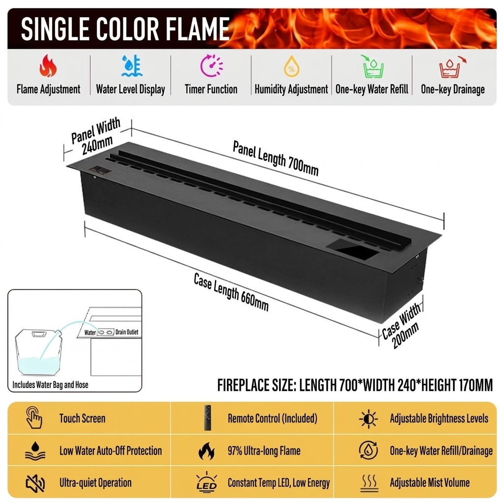 Modern 3D Steam Fireplace Insert – Decorative Atomized Electric Humidifier for Home