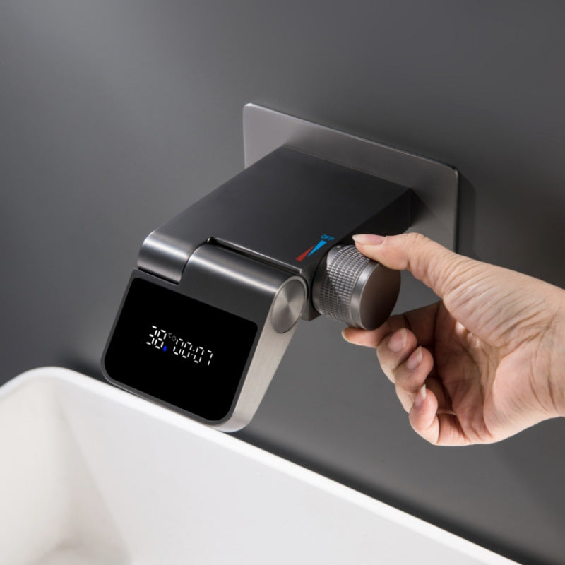 New Concealed Wall-Mounted Waterfall Faucet – Full Copper, Digital Display & Swivel Spout