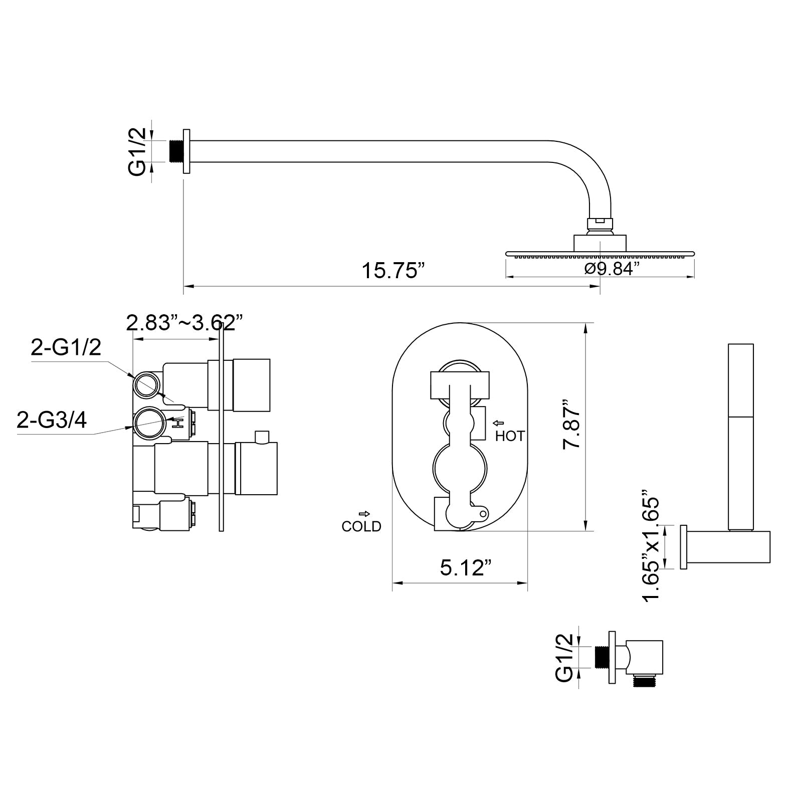XYlivingstore Thermostatic Rainfall Shower System with Handheld Shower and Built-In Rough-in Valve