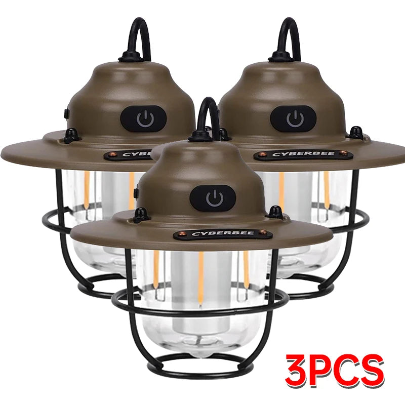 Outdoor Vintage Rechargeable Camping Light – Portable LED Tent Lantern with Type-C Charging