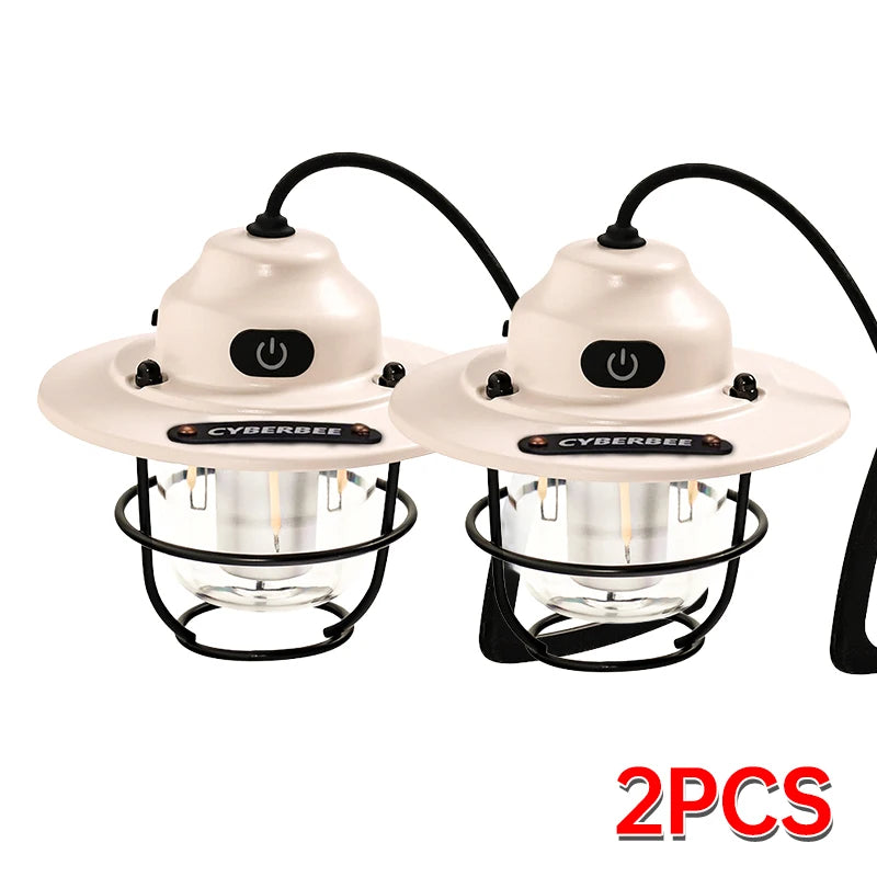 Outdoor Vintage Rechargeable Camping Light – Portable LED Tent Lantern with Type-C Charging