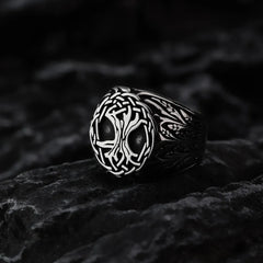Vleee New Retro Punk Release: Tree of Life Titanium Steel Men's Ring, blending European and American styles for a domineering stainless steel look.