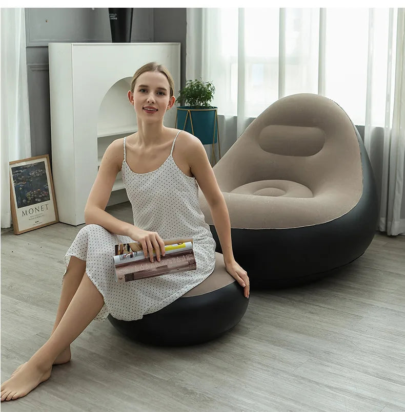 XYstore Inflatable Chair with Ottoman Foldable Air Sofa for Living Room, Bedroom, Garden, Camping & Outdoor Relaxation