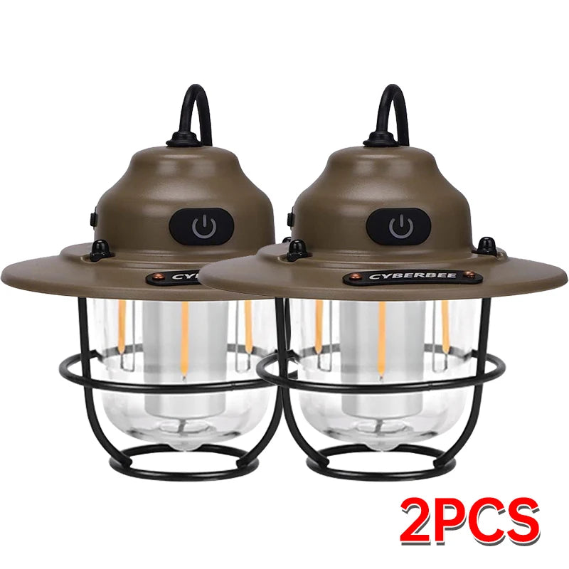 Outdoor Vintage Rechargeable Camping Light – Portable LED Tent Lantern with Type-C Charging