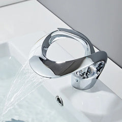 Matte Gold and Black Waterfall Bathroom Basin Faucet – Brass Vanity Sink Mixer Tap for Hot and Cold Water