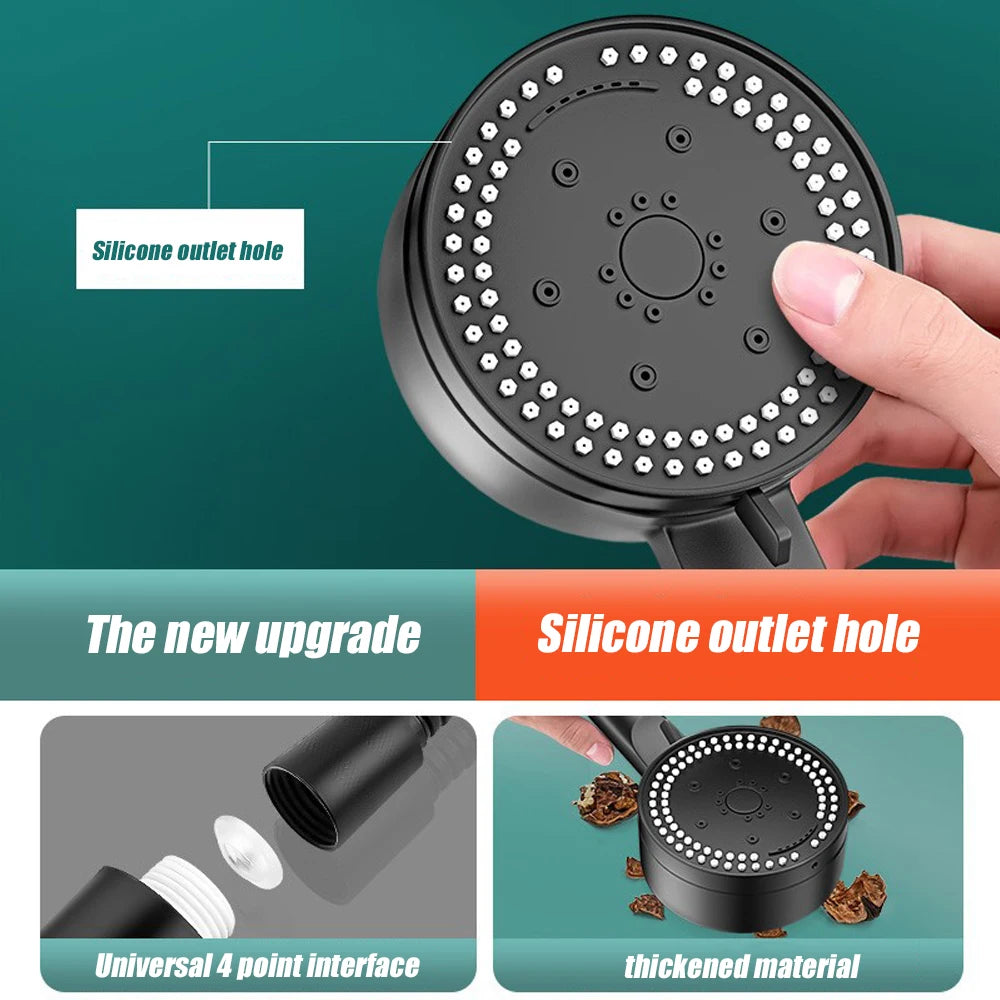 8 Modes Adjustable High-Pressure Water Saving Black Handheld Shower Head with Massage Function | Bathroom Accessories