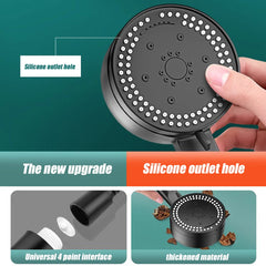 8 Modes Adjustable High-Pressure Water Saving Black Handheld Shower Head with Massage Function | Bathroom Accessories