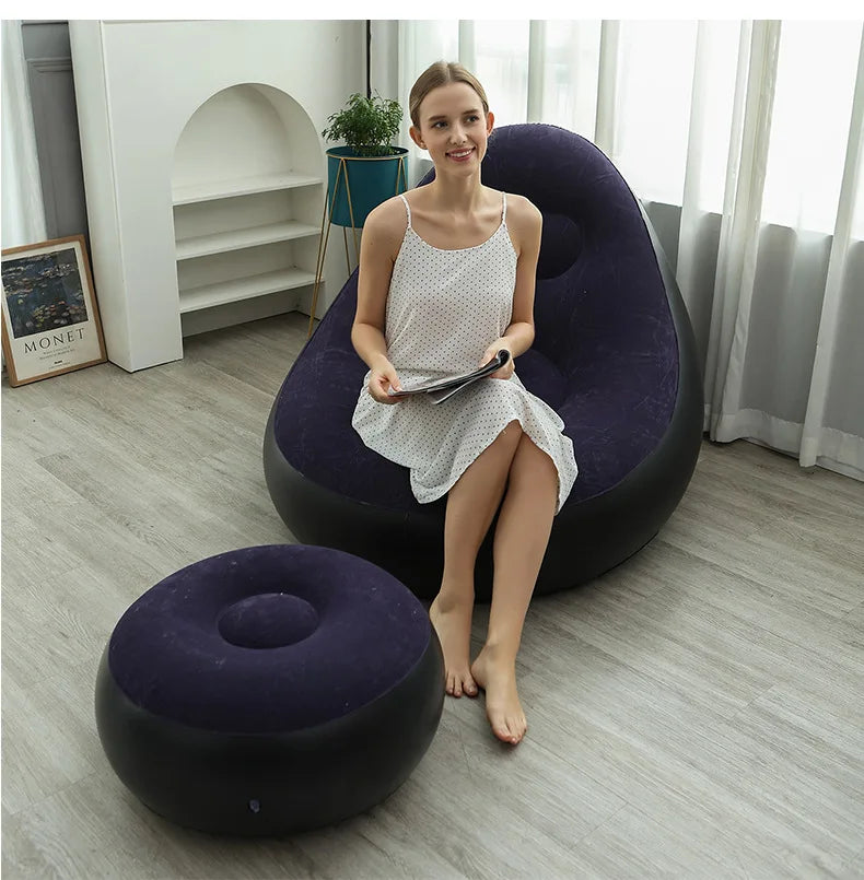 XYstore Inflatable Chair with Ottoman Foldable Air Sofa for Living Room, Bedroom, Garden, Camping & Outdoor Relaxation