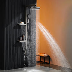 Wall-Mounted Smart LED Rainfall Shower System with Digital Temperature Display and Waterfall Faucet – Luxury Bathroom Upgrade