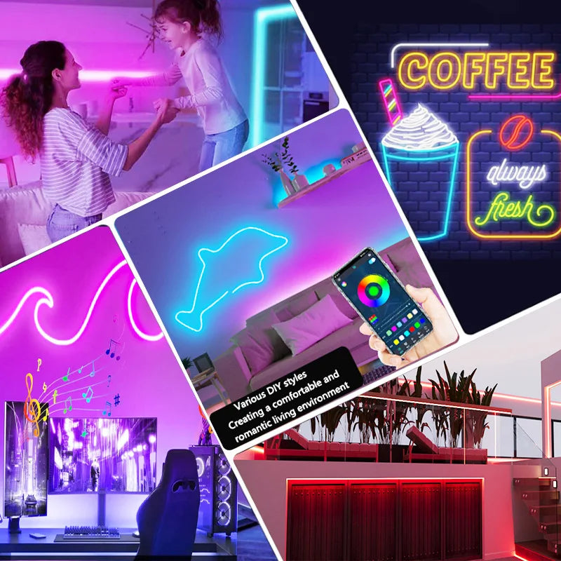 USB RGB Neon LED Strip Lights with App Control and Smart Voice Support