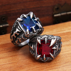 Vleee Stainless Steel Viking Dragon Claw Stone Ring: Vintage Nordic Style for Men and Boys in Punk Rock Fashion.