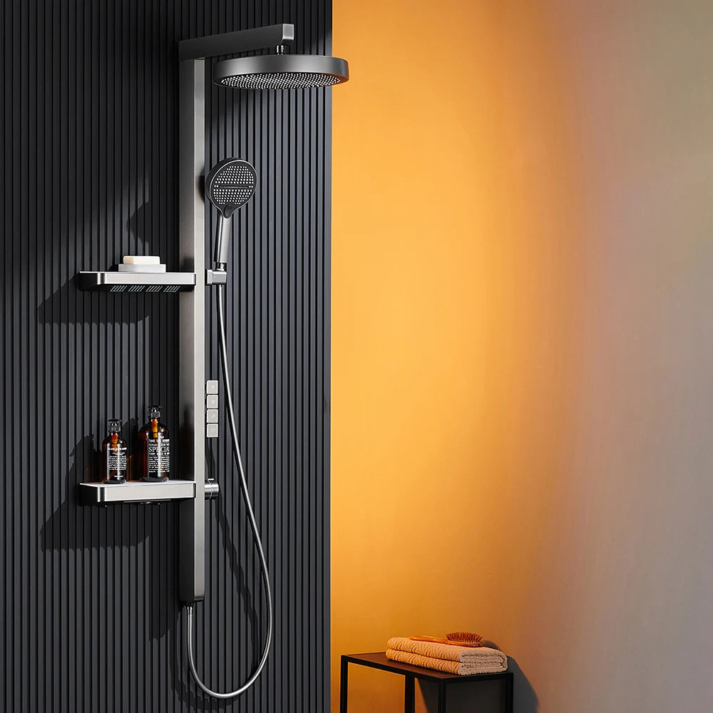 Wall-Mounted Smart LED Rainfall Shower System with Digital Temperature Display and Waterfall Faucet – Luxury Bathroom Upgrade