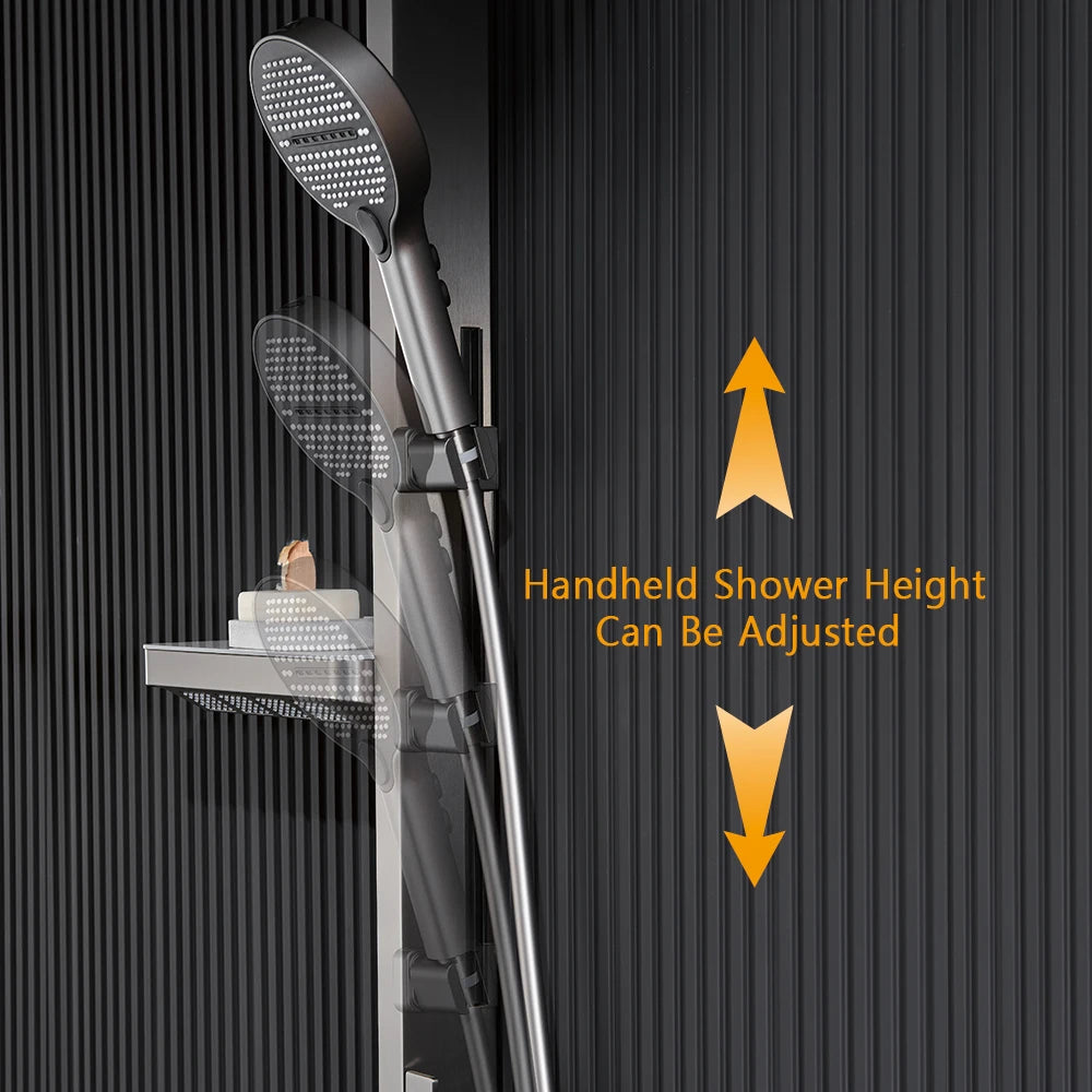 Wall-Mounted Smart LED Rainfall Shower System with Digital Temperature Display and Waterfall Faucet – Luxury Bathroom Upgrade