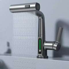 XYlivingstore Waterfall Basin Faucet | Digital Temperature Display & Lift-Up Sprayer