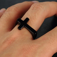 Vleee High-Quality Gold Cross Rings: Casual Religious Finger Jewelry for Men, Inspired by Christ Church Prayer.