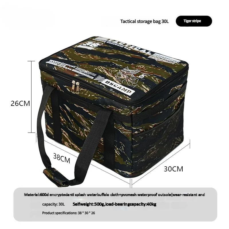 30-42L Tactical Camping Storage Bag – Waterproof Insulated Folding Organizer for Outdoor Gear & Picnic Tableware