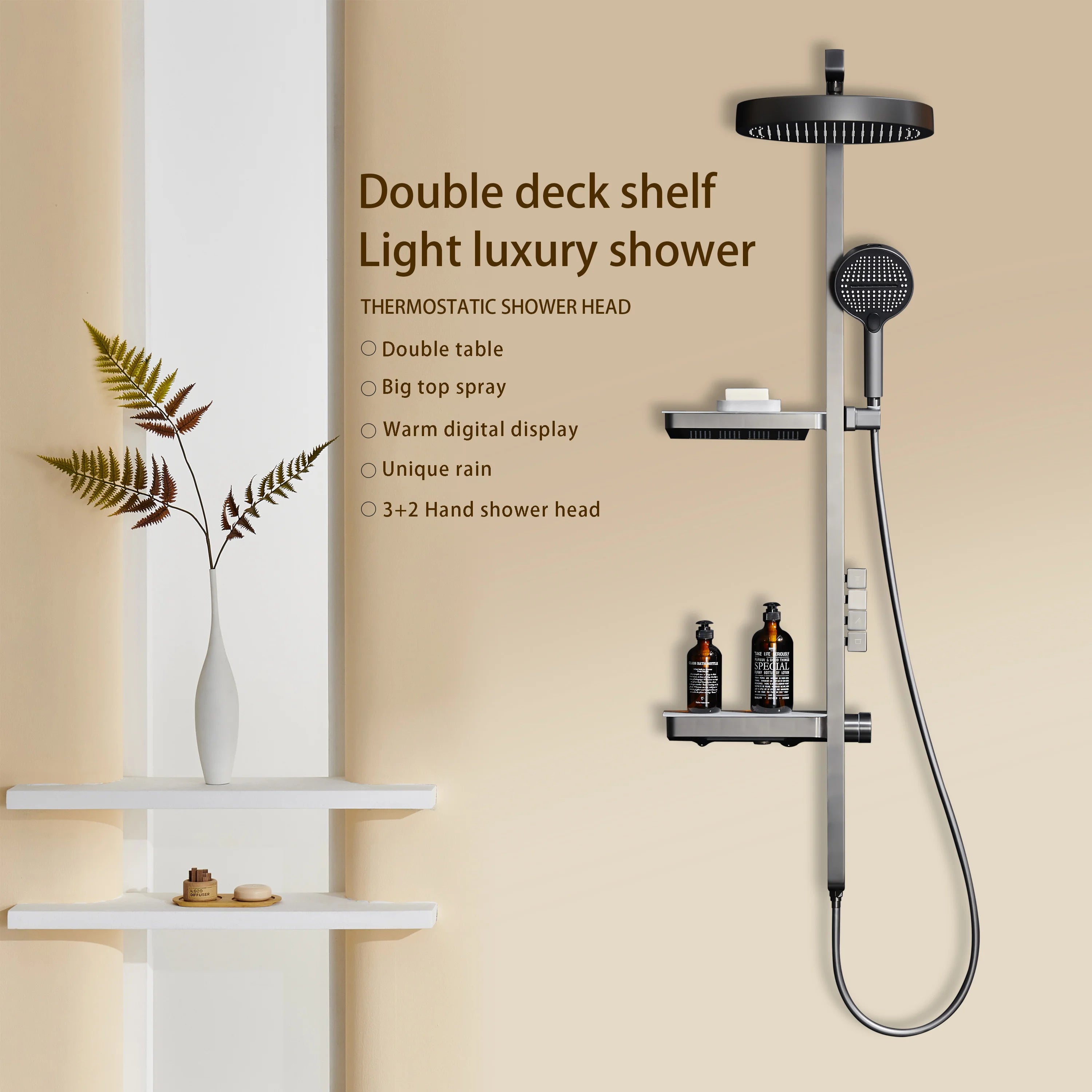 Wall-Mounted Smart LED Rainfall Shower System with Digital Temperature Display and Waterfall Faucet – Luxury Bathroom Upgrade