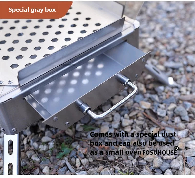 Nordic Stainless Steel Fire Pit Table with BBQ Grill and Glass Wind Guard