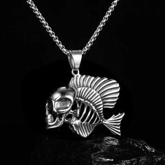 Vleee Versatile Student Fishbone Necklace: Personalized, featuring a Simple Alloy Pendant with European and American Men's Ghost Skull Head design.