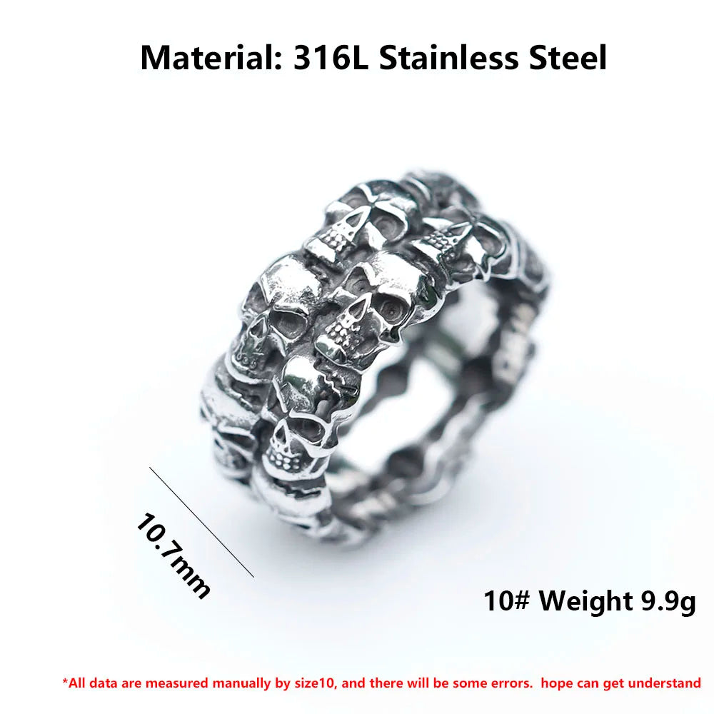 Vleee Unique Skull Ring: Men's Retro Style in 316L Stainless Steel.