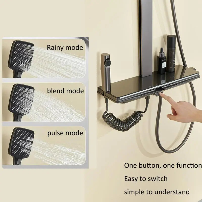 New Gray Supercharged Thermostatic Shower Set | Milk White Digital Shower Head for Small Apartments