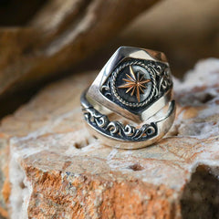 Vleee Vintage Silver Sun God Ring: Men's Fashion Jewelry with a Hip Hop Rock Style.