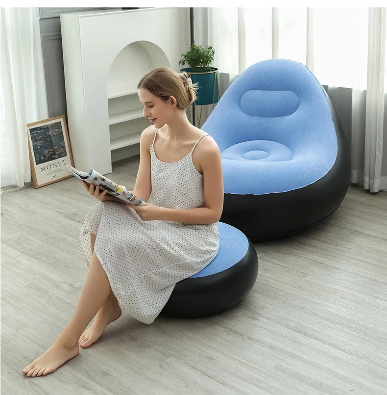 XYstore Inflatable Chair with Ottoman Foldable Air Sofa for Living Room, Bedroom, Garden, Camping & Outdoor Relaxation