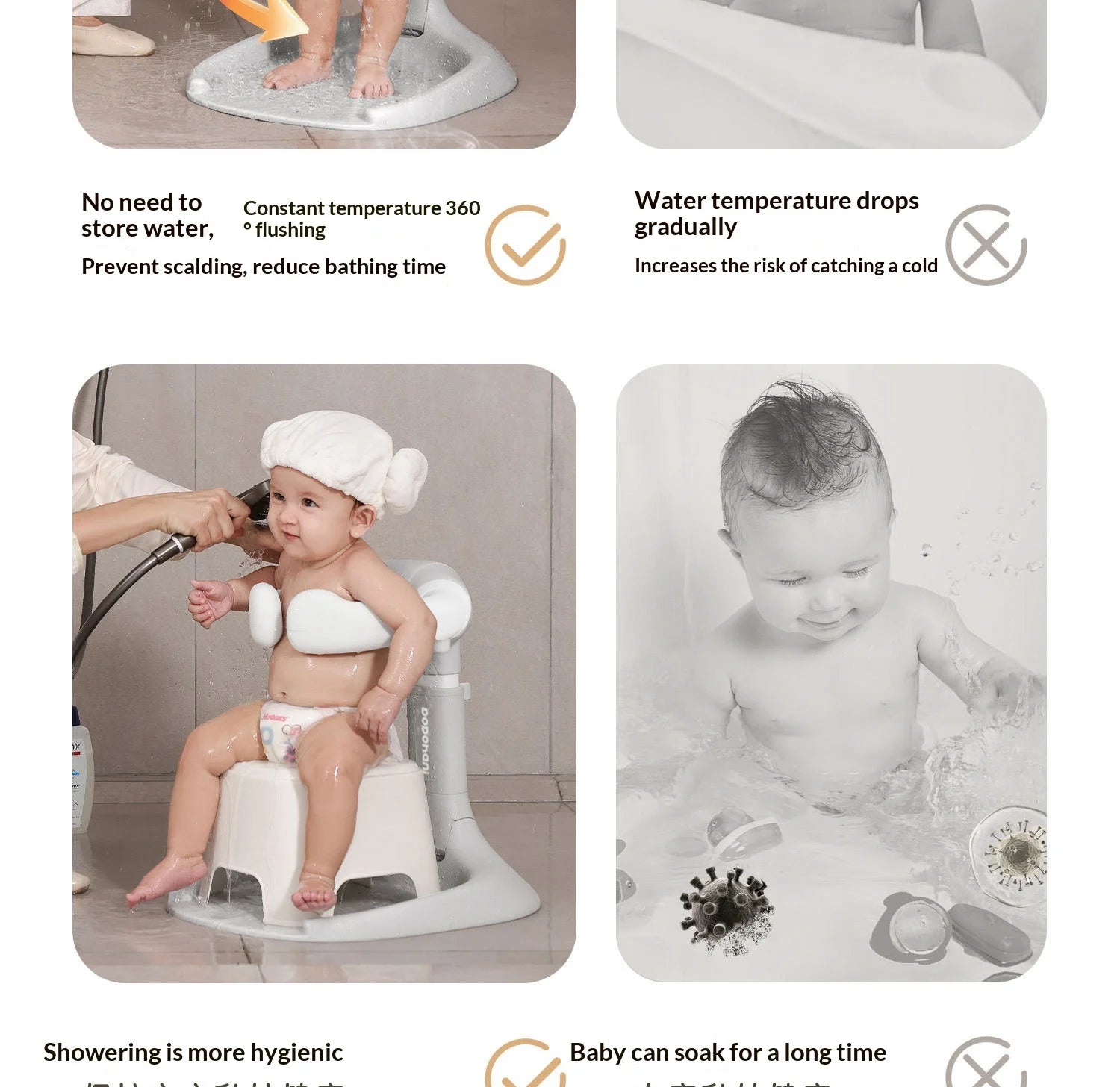 Foldable Baby Bathtub with Non-Slip Seat for Newborns and Toddlers