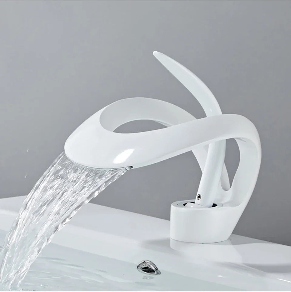 Matte Gold and Black Waterfall Bathroom Basin Faucet – Brass Vanity Sink Mixer Tap for Hot and Cold Water