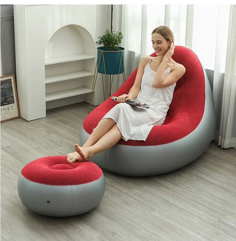 XYstore Inflatable Chair with Ottoman Foldable Air Sofa for Living Room, Bedroom, Garden, Camping & Outdoor Relaxation