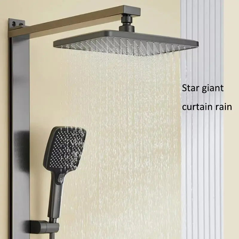 New Gray Supercharged Thermostatic Shower Set | Milk White Digital Shower Head for Small Apartments