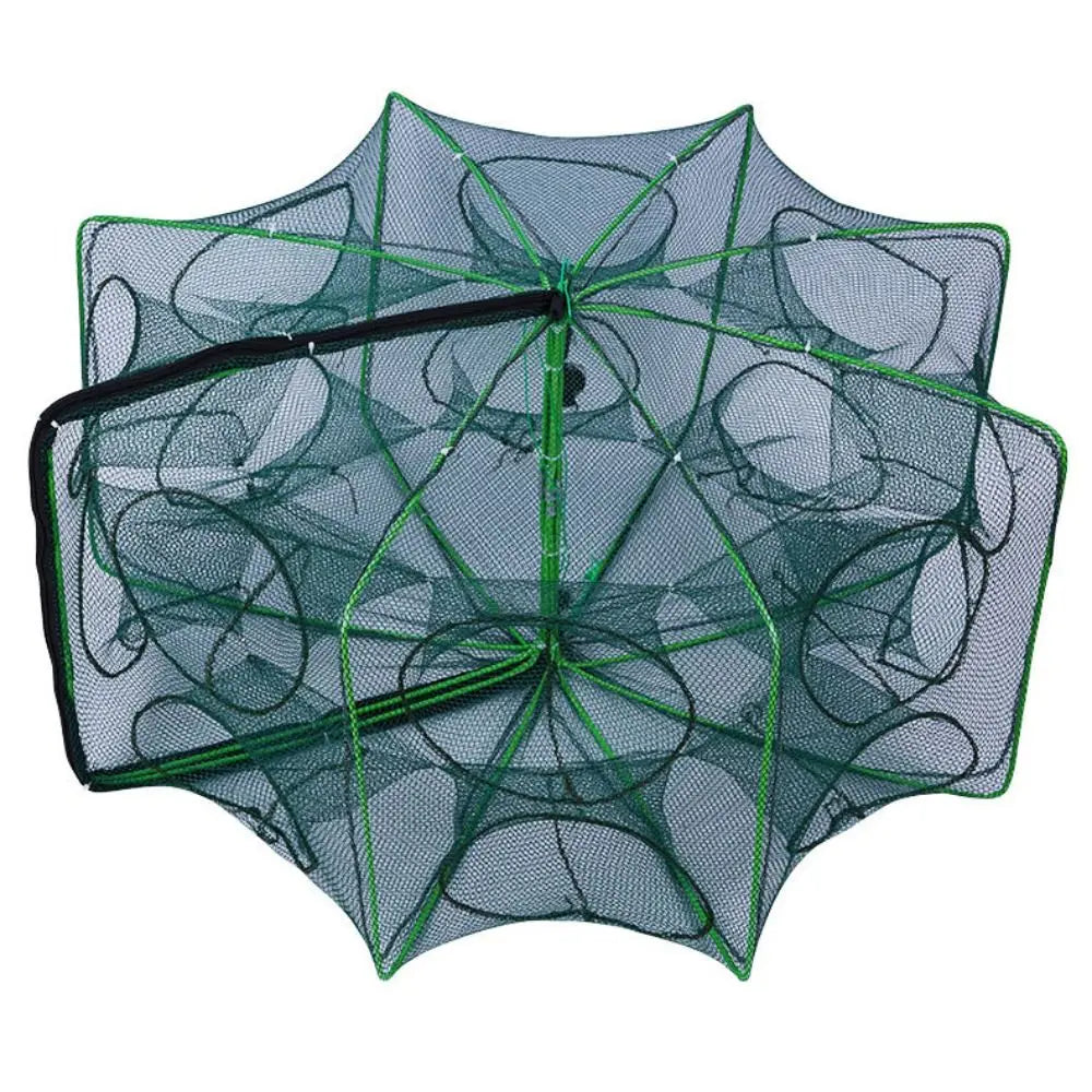 Foldable Hexagon Octagon Fishing Net 6/8/10 Holes Nylon Retractable Fish Trap for Shrimp, Crab, Eel & Lobster