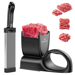 Manual Meat Slicer & Knife Sharpener Set – Stainless Steel, Perfect for Beef, Pork, Lamb – Ideal for Home Cooking & BBQ, Black