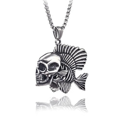 Vleee Versatile Student Fishbone Necklace: Personalized, featuring a Simple Alloy Pendant with European and American Men's Ghost Skull Head design.