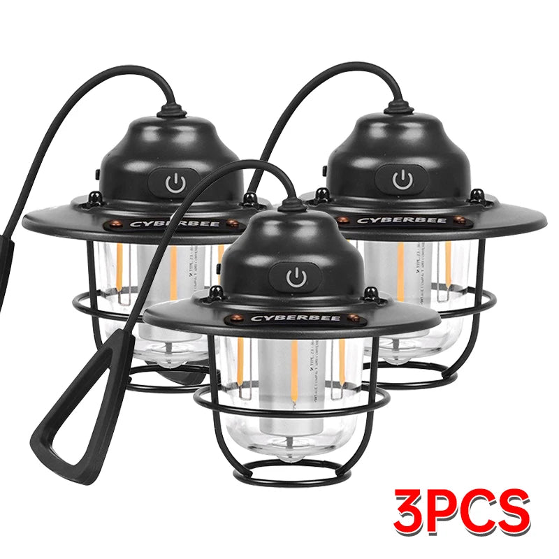 Outdoor Vintage Rechargeable Camping Light – Portable LED Tent Lantern with Type-C Charging