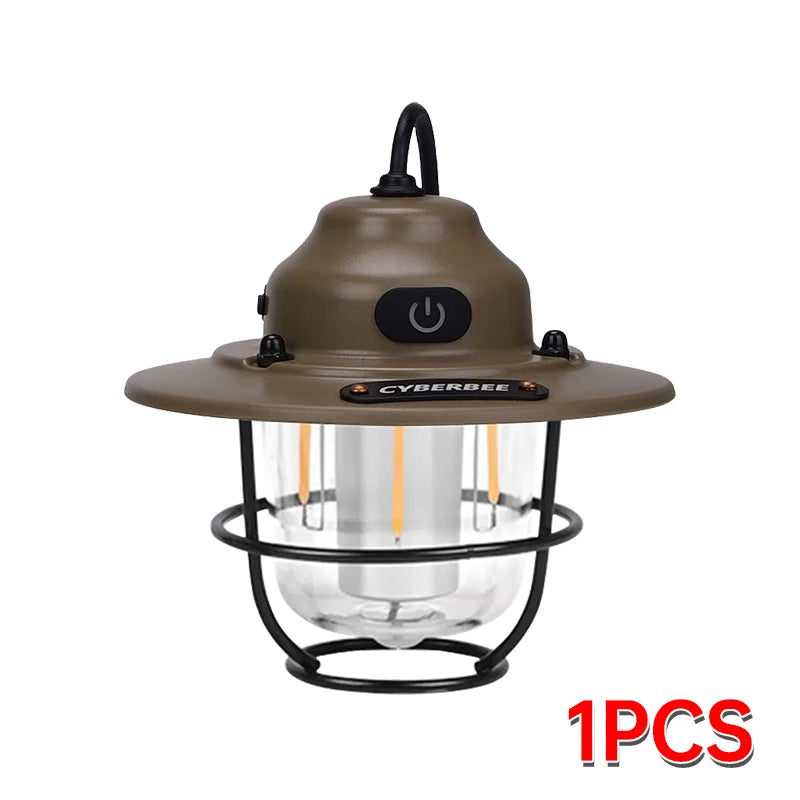 Outdoor Vintage Rechargeable Camping Light – Portable LED Tent Lantern with Type-C Charging