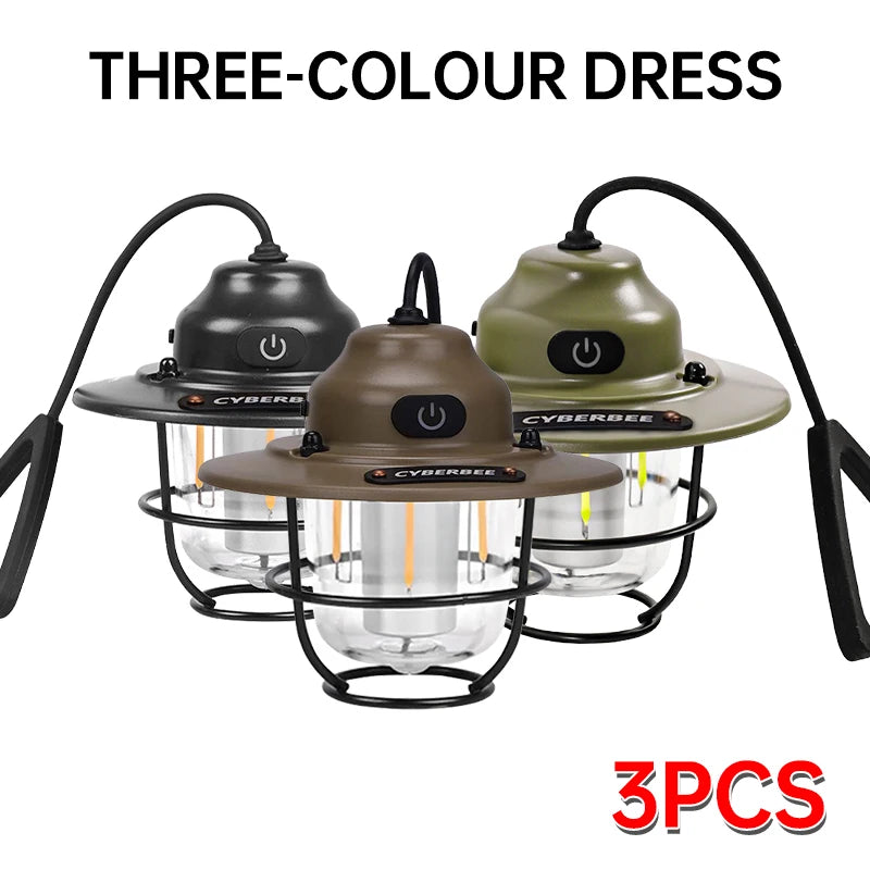 Outdoor Vintage Rechargeable Camping Light – Portable LED Tent Lantern with Type-C Charging