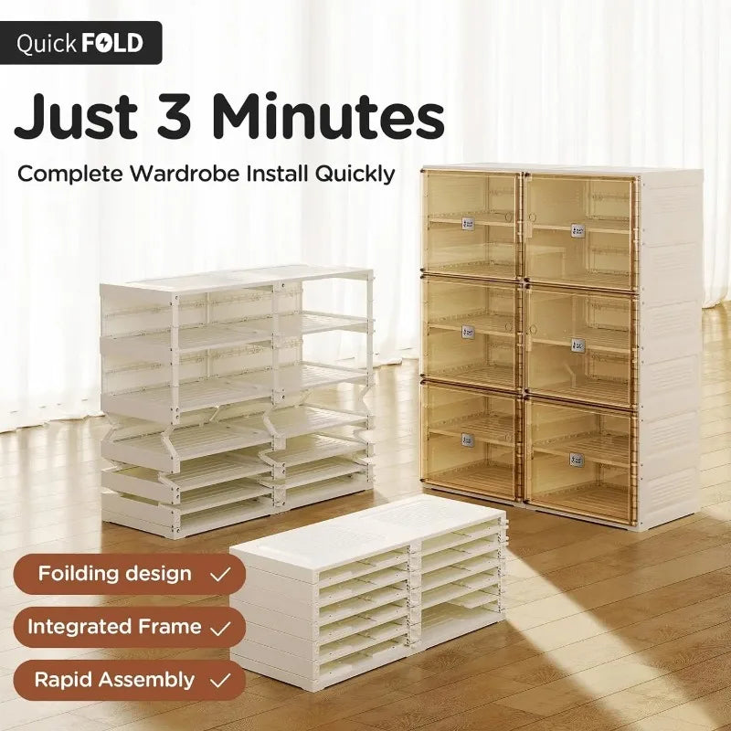 Stackable Portable Shoe Rack Organizer for Closet and Entryway, 8 Tiers, Holds 32 Pairs, Magnetic Clear Door with Lids