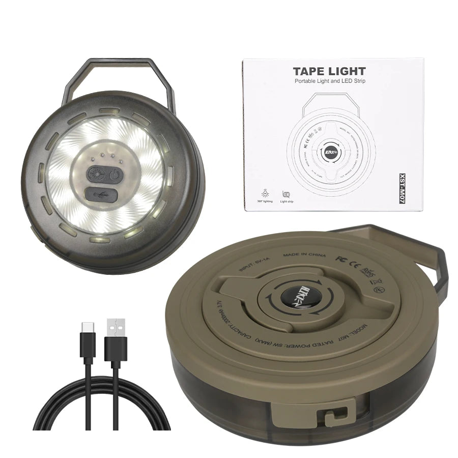 Luz Ambiente Recarregável para Campismo USB-C — 6 Modos · 10 Metros