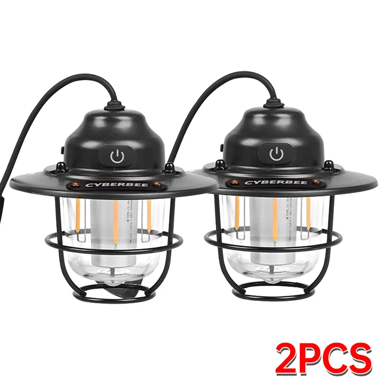 Outdoor Vintage Rechargeable Camping Light – Portable LED Tent Lantern with Type-C Charging