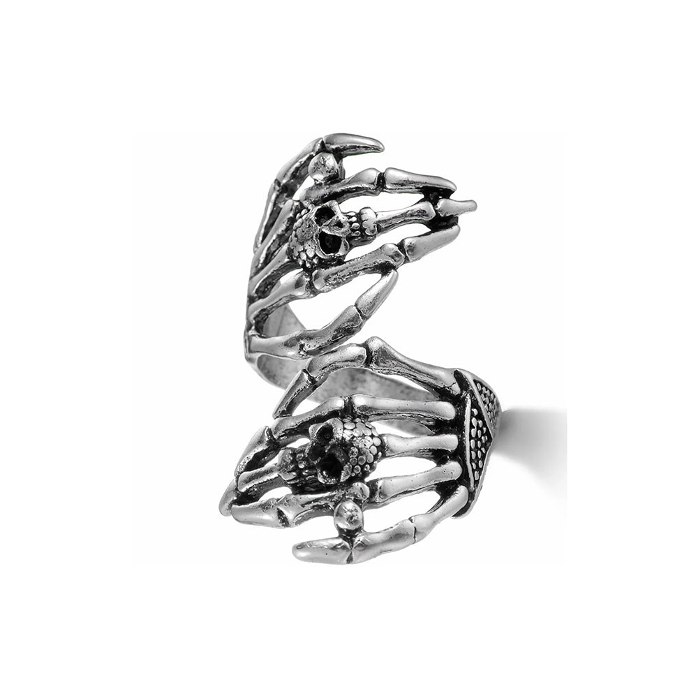 Vleee Vintage Silver Skeleton Hug Ring: Punk Style, Adjustable, Ideal Retro Jewelry Gift for Men and Women. Dropshipping available.