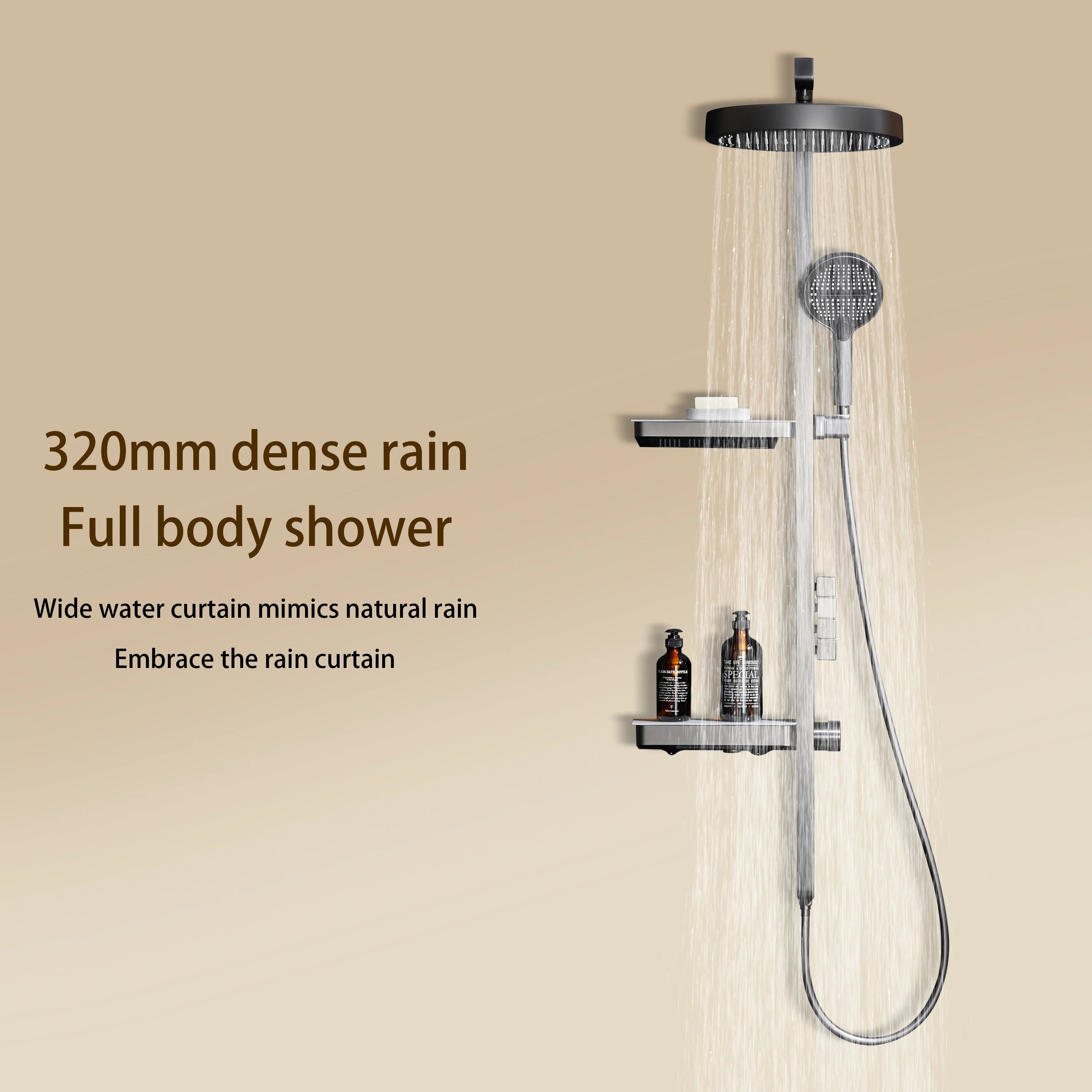 Wall-Mounted Smart LED Rainfall Shower System with Digital Temperature Display and Waterfall Faucet – Luxury Bathroom Upgrade