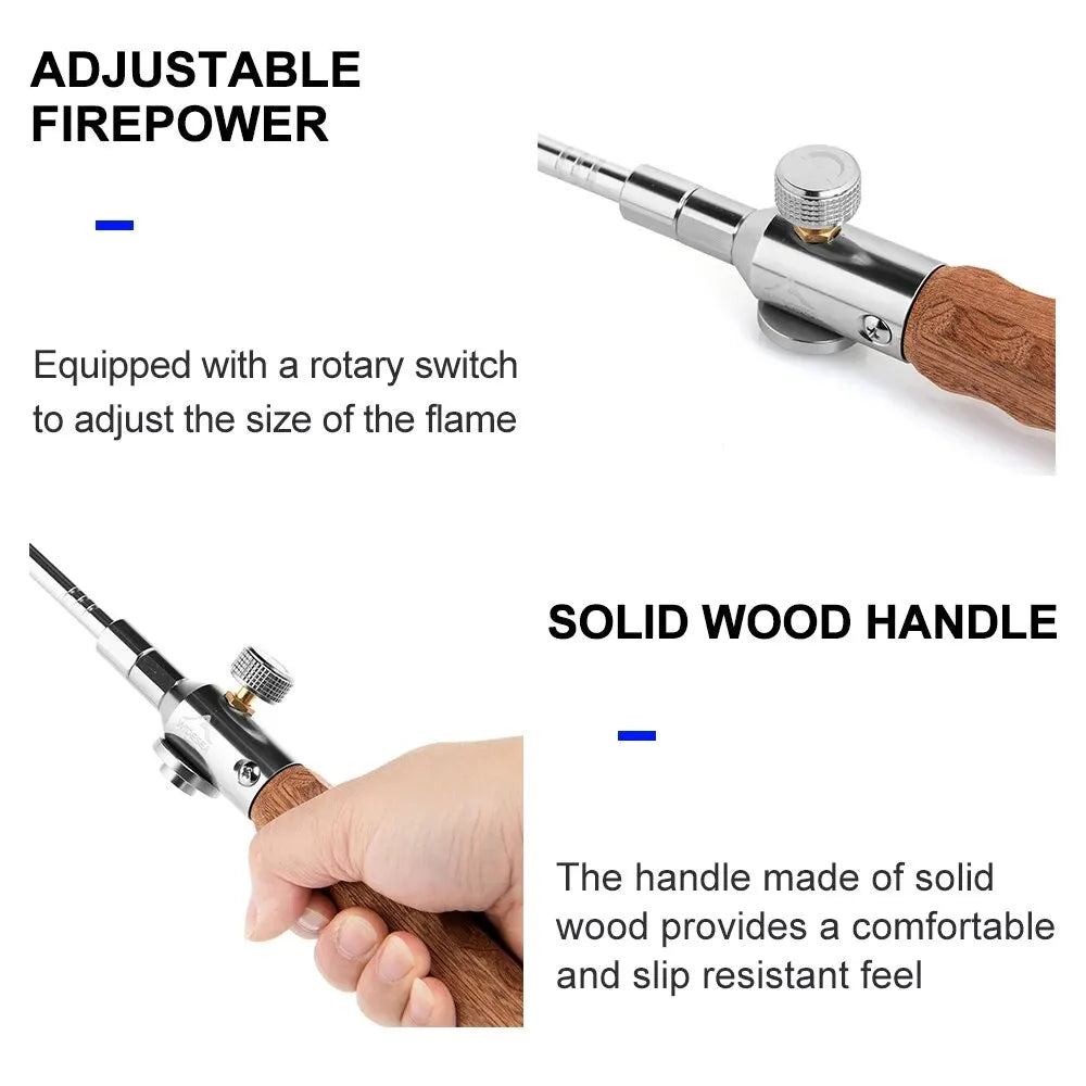 XYlivingstore Camping Long Flame Igniter – Portable Wooden Handle Gas Burner for BBQ & Outdoor Cooking