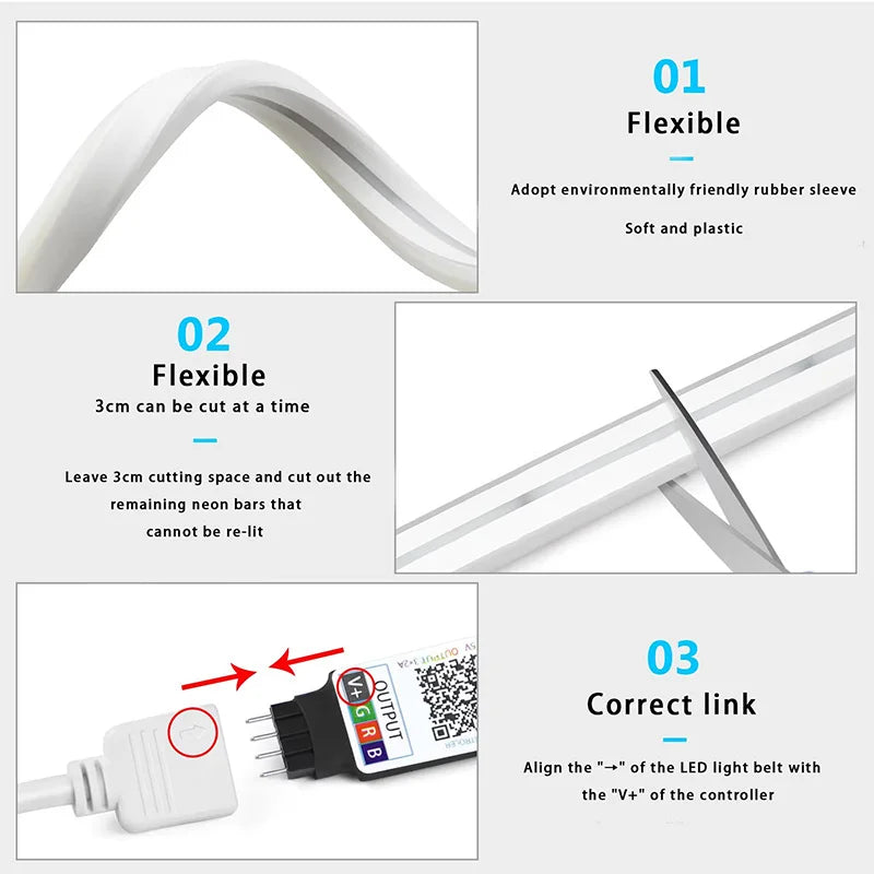 USB RGB Neon LED Strip Lights with App Control and Smart Voice Support