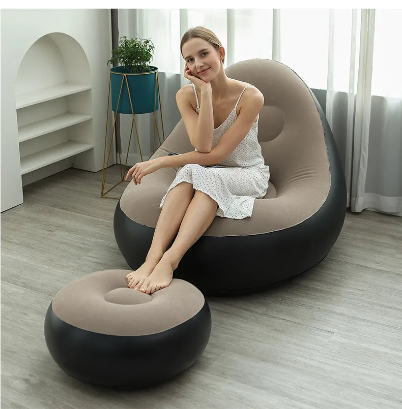 XYstore Inflatable Chair with Ottoman Foldable Air Sofa for Living Room, Bedroom, Garden, Camping & Outdoor Relaxation