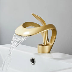Matte Gold and Black Waterfall Bathroom Basin Faucet – Brass Vanity Sink Mixer Tap for Hot and Cold Water