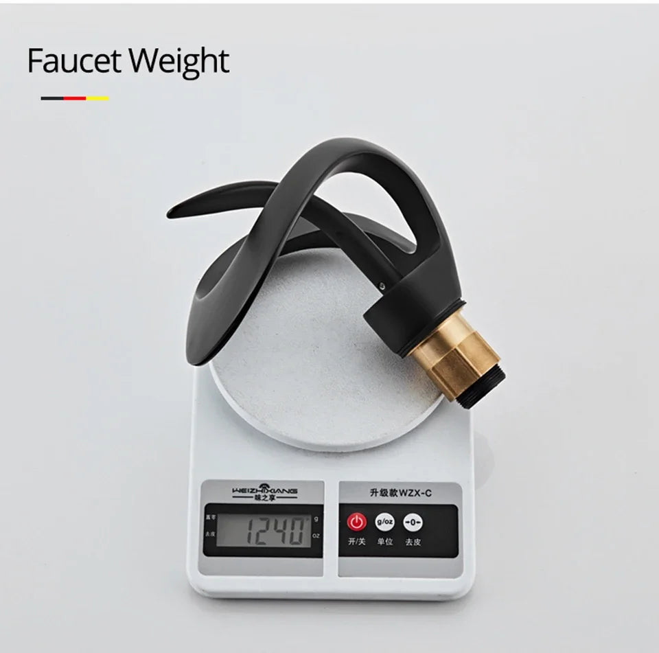 Matte Gold and Black Waterfall Bathroom Basin Faucet – Brass Vanity Sink Mixer Tap for Hot and Cold Water