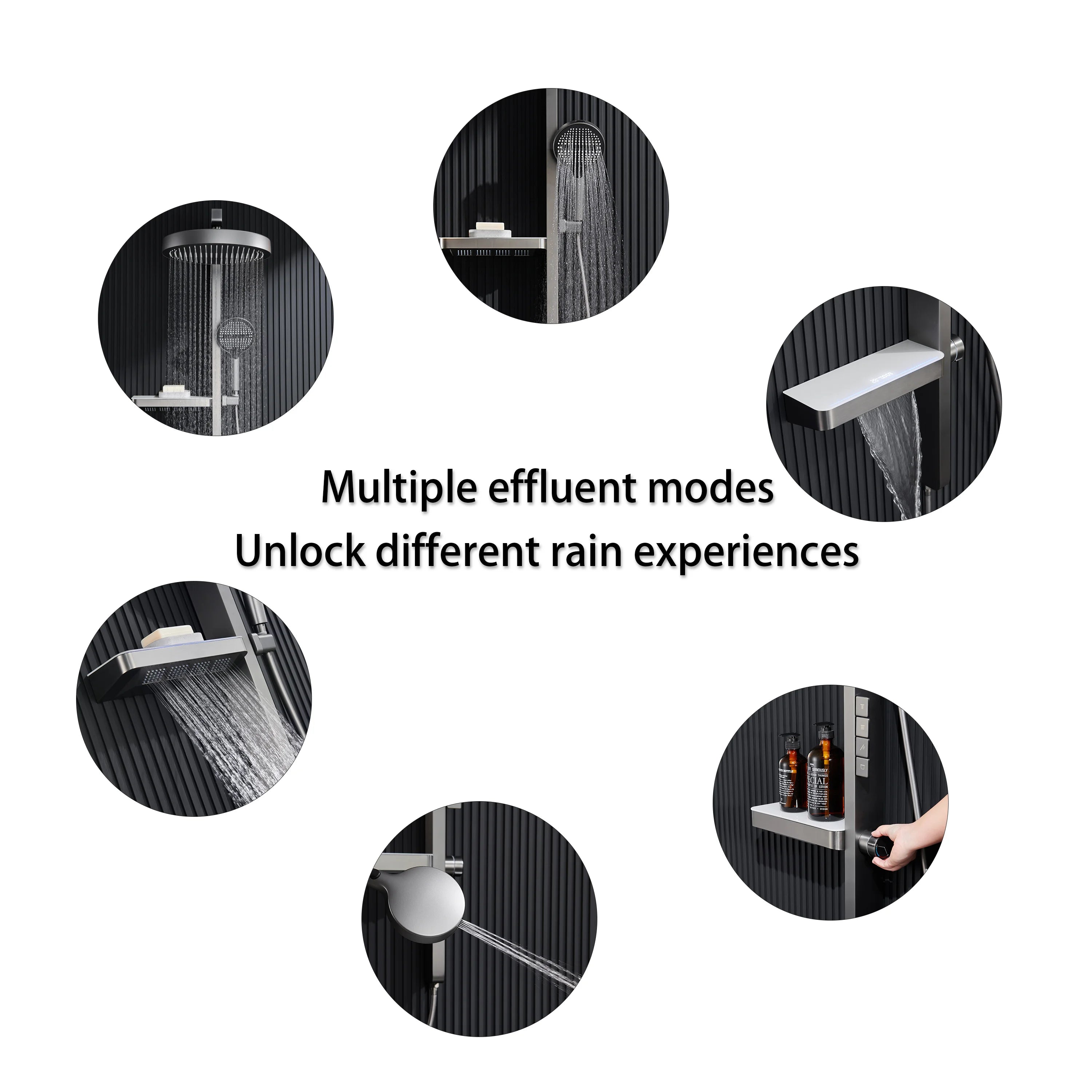 Wall-Mounted Smart LED Rainfall Shower System with Digital Temperature Display and Waterfall Faucet – Luxury Bathroom Upgrade