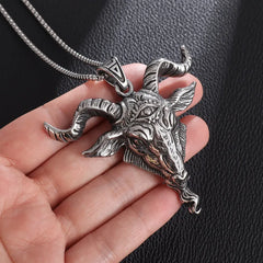 Vleee Retro Gothic Punk Pendant Necklace: Angel Satan Goat Head with Devil Eyes, designed for men with a rebellious edge.
